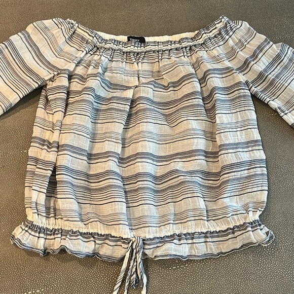 Theory cream with navy stripe blouse. S. EUC - Picture 1 of 5